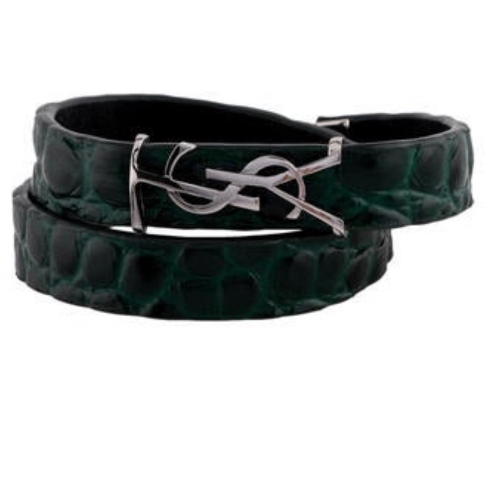 YSL Saint Laurent leather double crocodile wrap bracelet - Picture 2 of 5